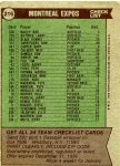 216 Expos Team Card (Back)